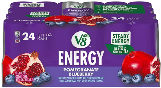 V8 +Energy, Healthy Energy Drink, Natural Energy from Tea, Pomegranate Blueberry (8 fl. oz., 24 pk.) - Fit2marts.com