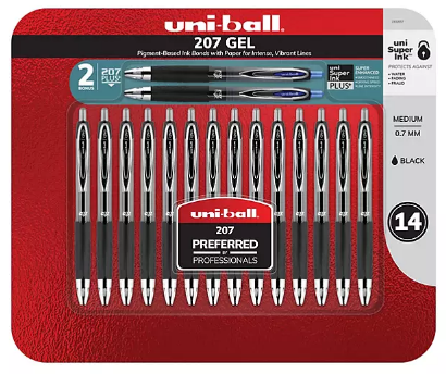 Uni-ball 207 Gel Pens, Black Ink, Retractable, 14 Count - Fit2marts.com
