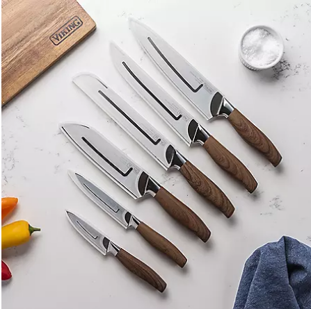 Viking 6-Piece Cutlery Set with Faux Wood Handles and Sheaths - Fit2marts.com