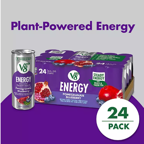 V8 +Energy, Healthy Energy Drink, Natural Energy from Tea, Pomegranate Blueberry (8 fl. oz., 24 pk.) - Fit2marts.com