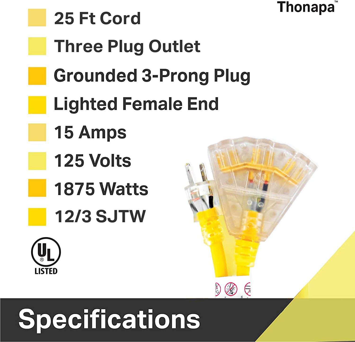 Yellow Jacket 100-ft. Outdoor Extension Cord w/ Lighted Ends - Fit2marts.com