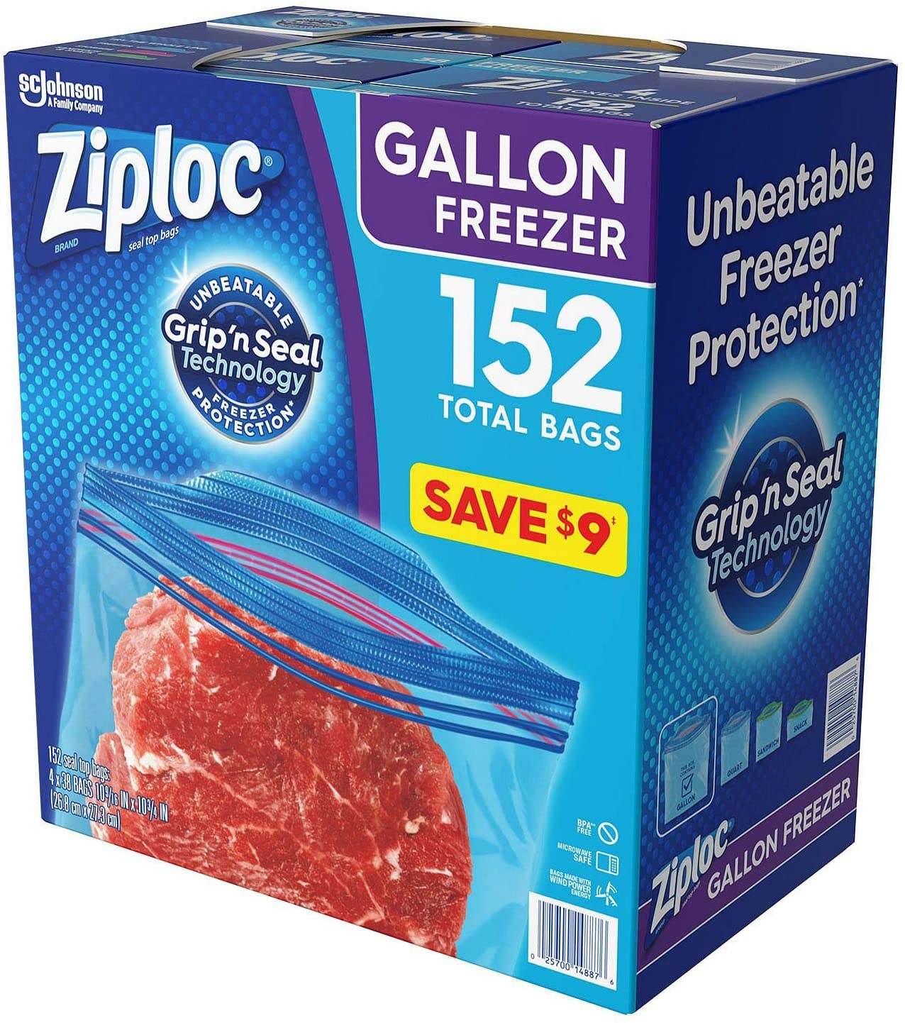 Ziploc Easy Open Tabs Freezer Gallon Bags (152 ct.) - Fit2marts.com