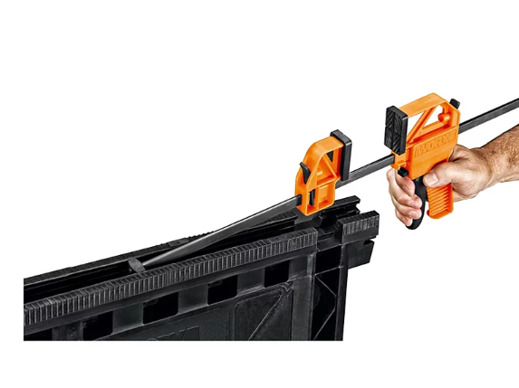Worx Clamping Sawhorse Pair with Bar Clamps, Built-in Shelf, Cord Hooks - Fit2marts.com